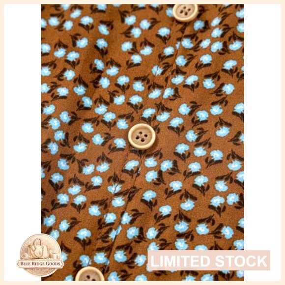 Boho Floral Maxi Dress Smocked Empire Waist Square Neck Long Sleeve Button Beach - Picture 6 of 7